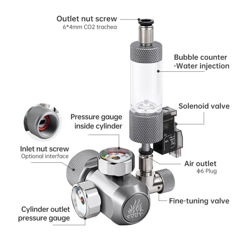 Week Aqua Redutor CO2 2 Manometros c/ Solenoide