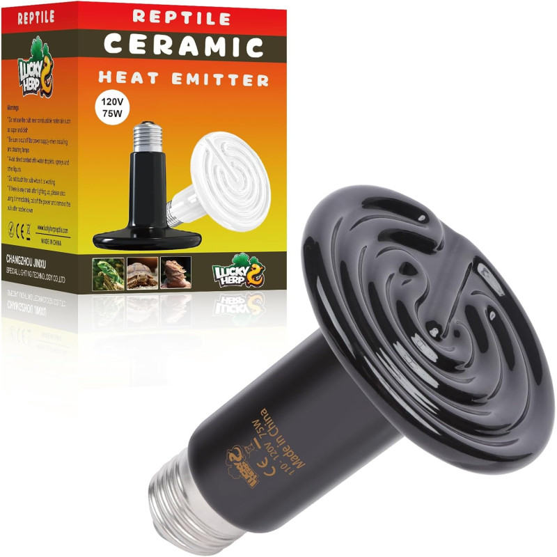 Lámpara de Calor para Reptiles 75W, Emisor de Calor Cerámico - LUCKY HERP