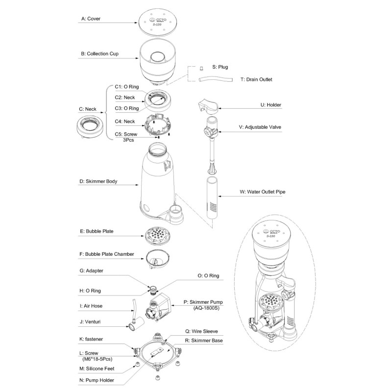 Skimmer Essence 130 bomba AQ-1800S aquários até 800 L